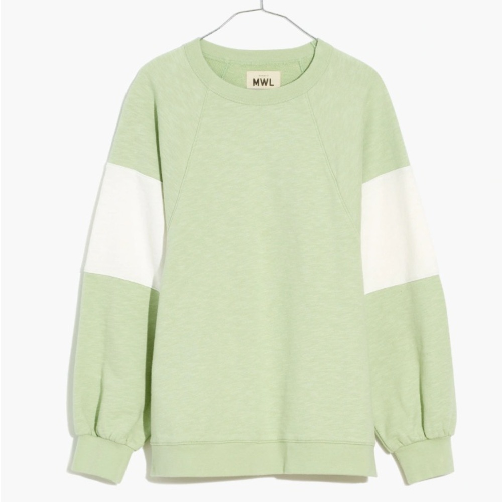 Madewell Green and White Raglan Crew Neck Sweater Medium EUC